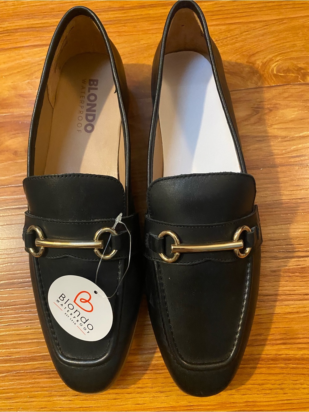 Blondo Black Leather Loafers with Gold Bit Accent